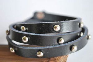 Long Studded Black Leather Cuff