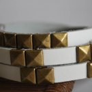 Long Studded White Leather Cuff with Belt Buckle