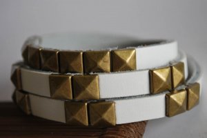 Long Studded White Leather Cuff with Belt Buckle