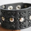 Large Studded Black Leather Cuff