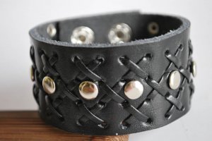 Large Studded Black Leather Cuff