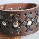Large Studded Brown Leather Cuff