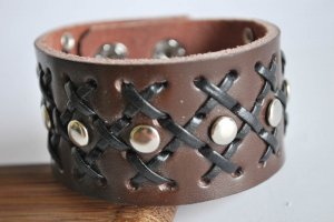 Large Studded Brown Leather Cuff
