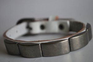 Small Studded White Leather Cuff with Belt Buckle