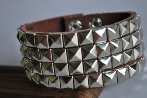 Large Studded brown Leather Cuff