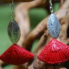 Tibetan Silver and Lacquer Fan Flower Earrings