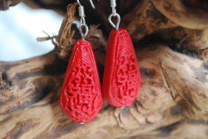 Tibetan Totem Pole Carved Lacquer Earrings