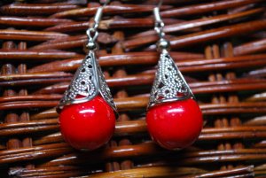 Tibetan Drop Stone Red Megaphone Earrings megaphone