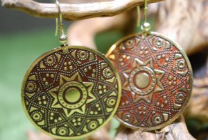 Tibetan Large Golden Sun Earrings