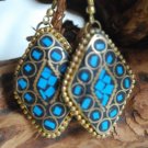 Tibetan Bronze Inlaid Turquoise Diamond Earrings