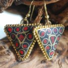 Tibetan Bronze Inlaid Turquoise Triangle Earrings