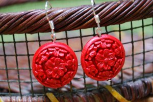 Tibetan Lacquer Circle Flower Earrings