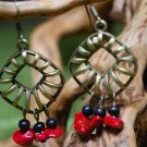 Tibetan Antique Copper Square with Stones Earrings
