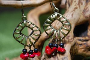 Tibetan Antique Copper Square with Stones Earrings