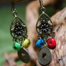 Tibetan Antique Copper Small Raindrop with Flowers Earrings