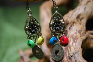 Tibetan Antique Copper Small Raindrop with Flowers Earrings