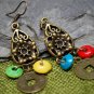 Tibetan Antique Copper Small Raindrop with Flowers Earrings