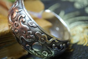 Tibetan Silver Drangon and Phoenix Bangle