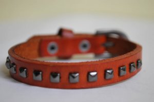 Small Studded Light BrownLeather Cuff with Belt Buckle
