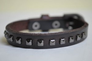 Small Studded Dark Brown Leather Cuff with Belt Buckle
