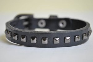 Small Studded Black Leather Cuff with Belt Buckle