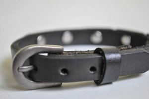 Small Studded Black Leather Cuff with Belt Buckle