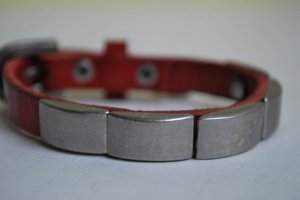 Small Studded Red Leather Cuff with Belt Buckle
