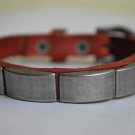 Small Studded Light Brown Leather Cuff with Belt Buckle