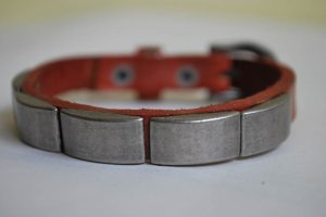 Small Studded Light Brown Leather Cuff with Belt Buckle