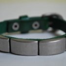 Small Studded Green Leather Cuff with Belt Buckle