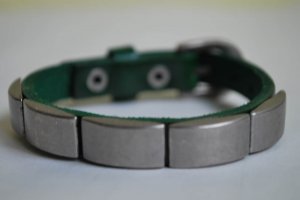 Small Studded Green Leather Cuff with Belt Buckle