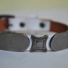 Small Engravable Studded White Leather Cuff with Belt Buckle