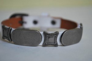 Small Engravable Studded White Leather Cuff with Belt Buckle