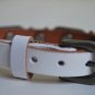 Small Engravable Studded White Leather Cuff with Belt Buckle