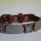 Small Engravable Studded Brown Leather Cuff with Belt Buckle