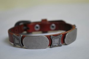 Small Engravable Studded Brown Leather Cuff with Belt Buckle