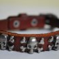 Small Skull Studded Brown Leather Cuff with Belt Buckle