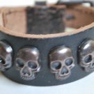 Handmade Black Skull Leather Cuff