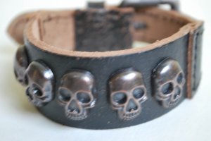 Handmade Black Skull Leather Cuff