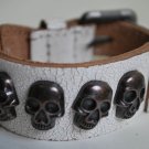 Handmade White Skull Weathered Leather Cuff