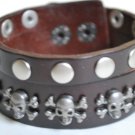 Handmade Brown Leather & Skull Cuff
