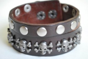 Handmade Brown Leather & Skull Cuff