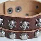 Handmade Brown Leather & Skull Cuff