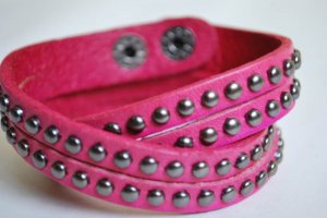 Pink Studded Leather Cuff