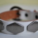 handmade White Leather Studded Cuff
