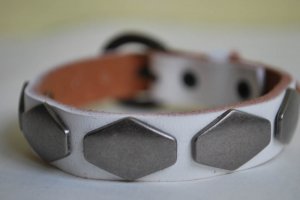 handmade White Leather Studded Cuff