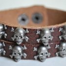 Vintage Style Brown Leather Cuff with Skulls