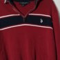 US Polo Assn Mens Red Sweater Sz L Maroon & Blue Striped 1/4 Zip LS Pullover