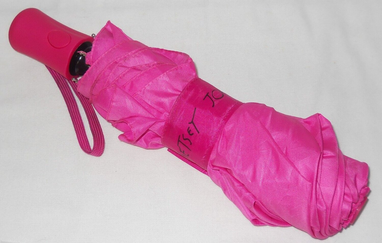 Betsey Johnson Pink Umbrella With Push Button & Wrist Strap Travel Size