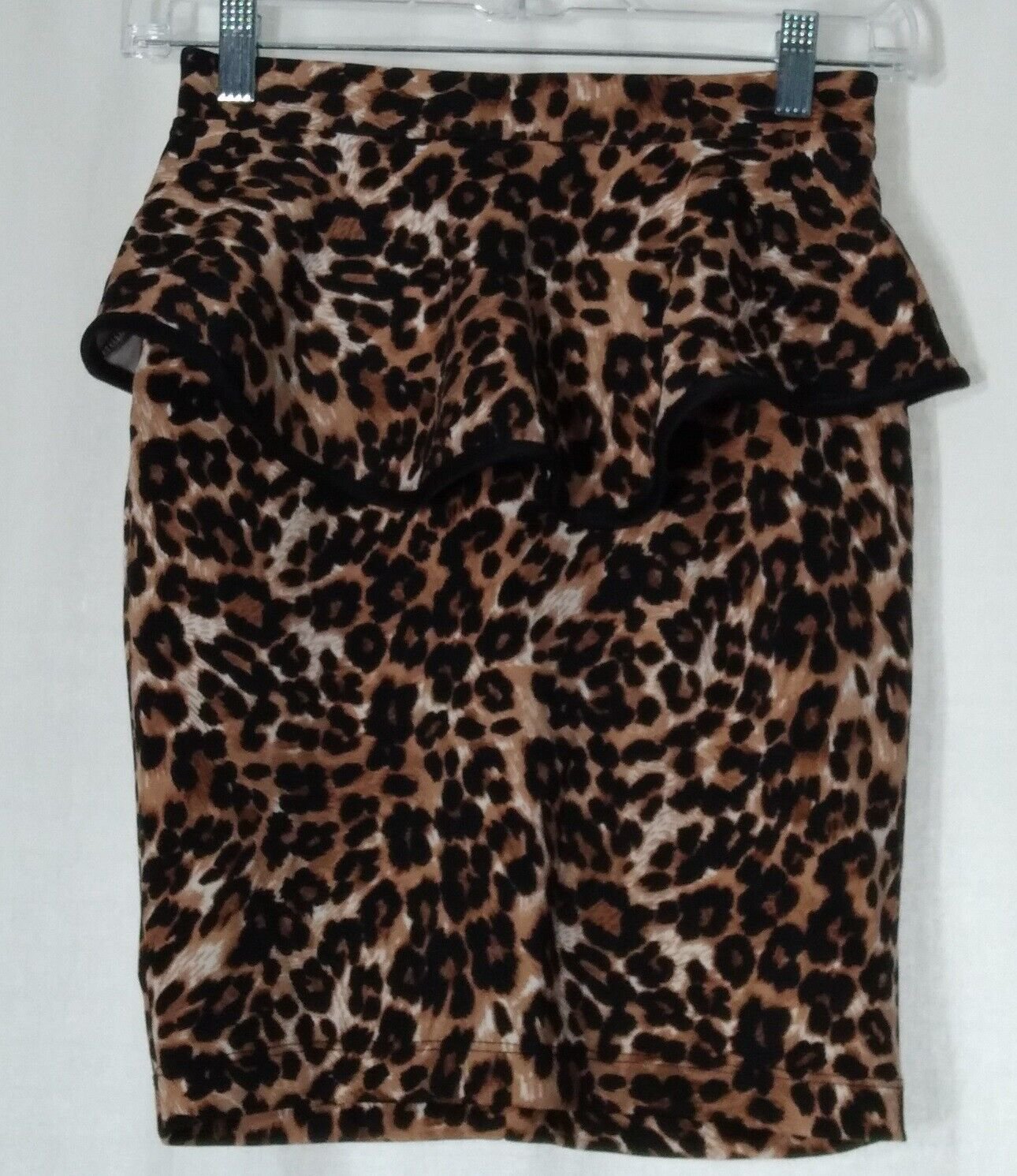 Mystic Womens Animal Print Skirt Sz S Black Tan Leopard Knee Length Pencil Skirt